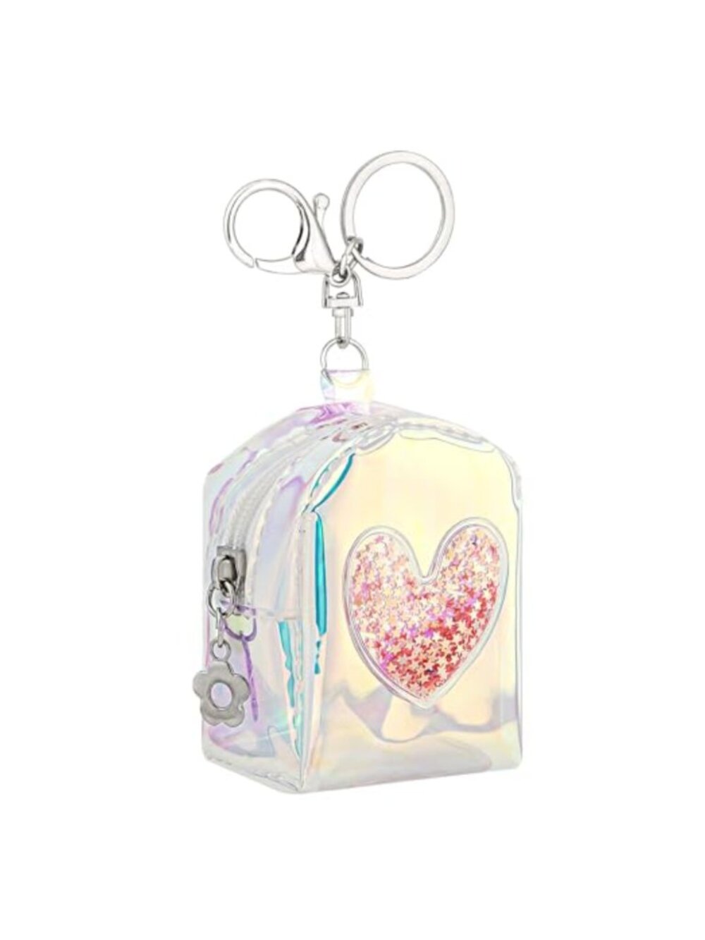 Transparent PVC Mini Keychain Bag Glitter Heart Makeup Pouch Coin Purse